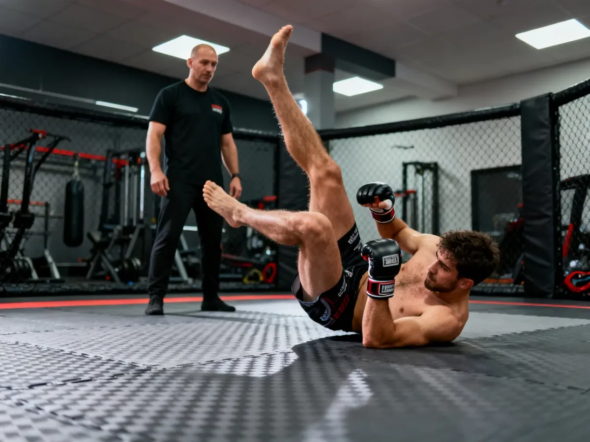 Zawodnik MMA ćwiczący przejście ze stójki do parteru