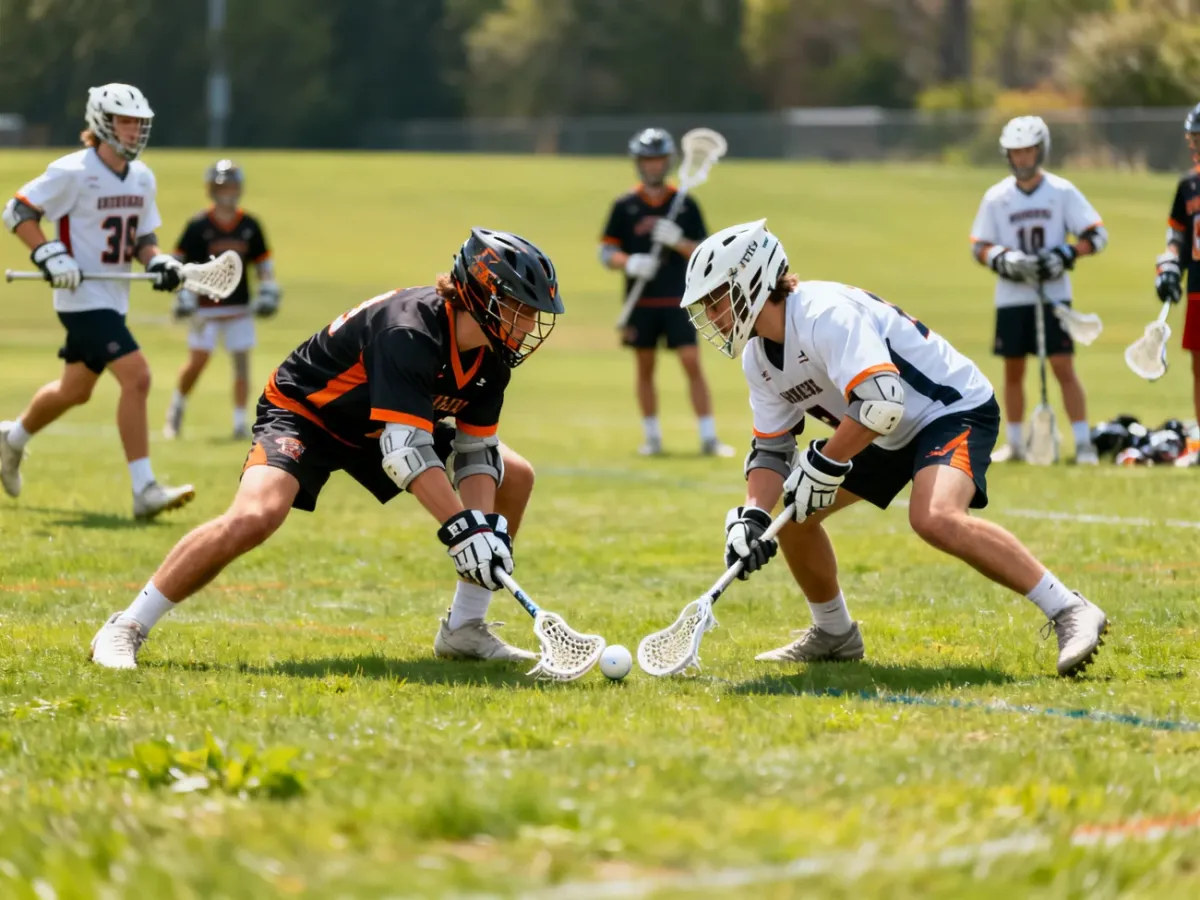 Zawodnicy lacrosse walczący o piłkę podczas wznowienia face-off