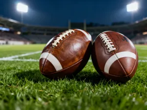 Profesjonalny kij do unihokeja i ażurowa piłeczka na parkiecie hali sportowej, gotowe do rozpoczęcia gry.