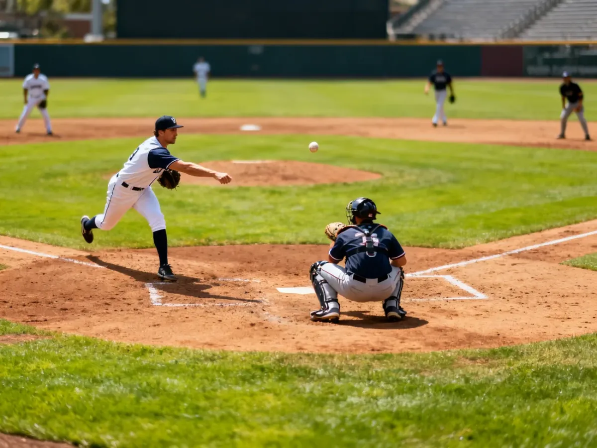 Miotacz rzucający piłkę do łapacza podczas meczu baseballowego